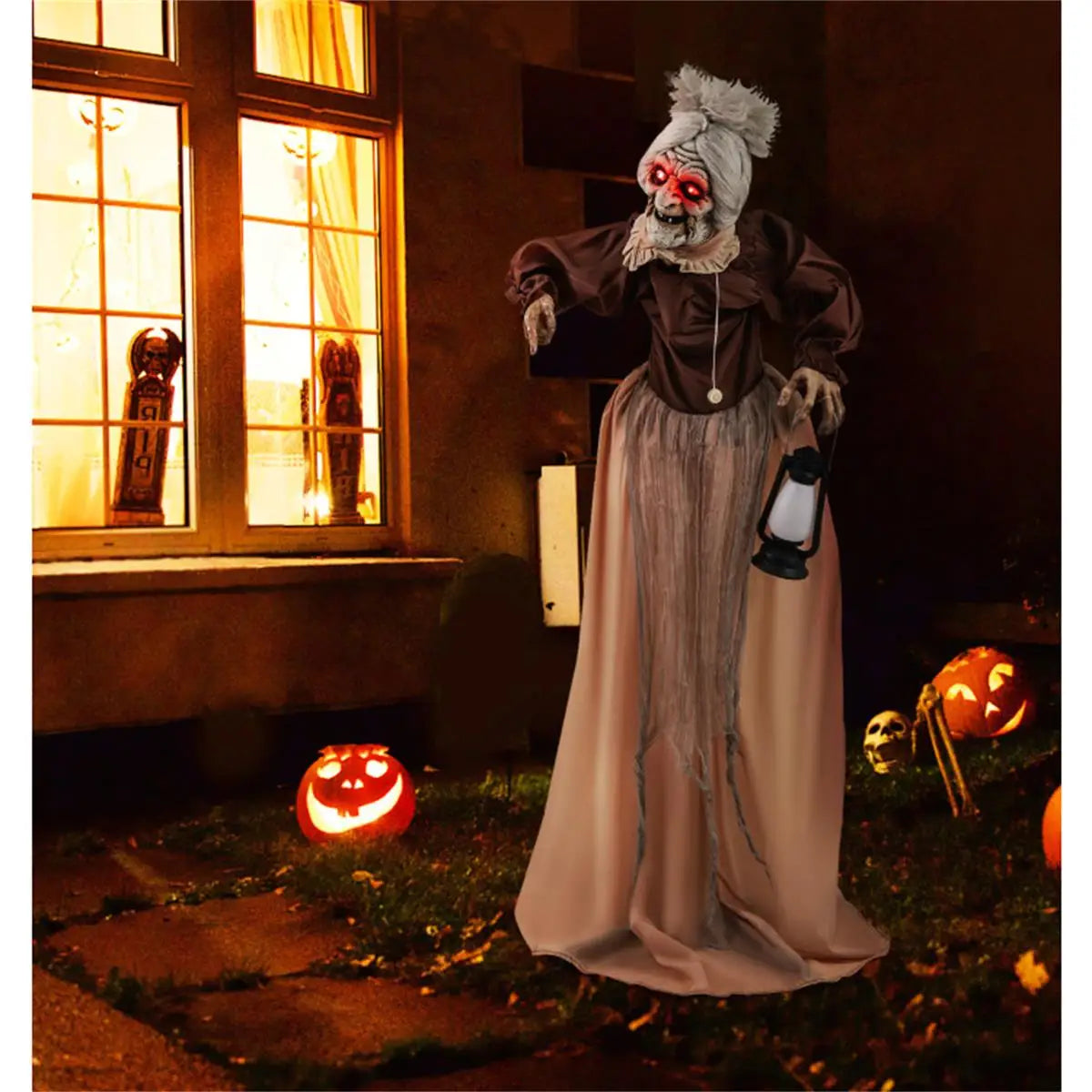 Talking Old Lady Halloween Decoration - Spooky Animated Prop for Haunted House Decor