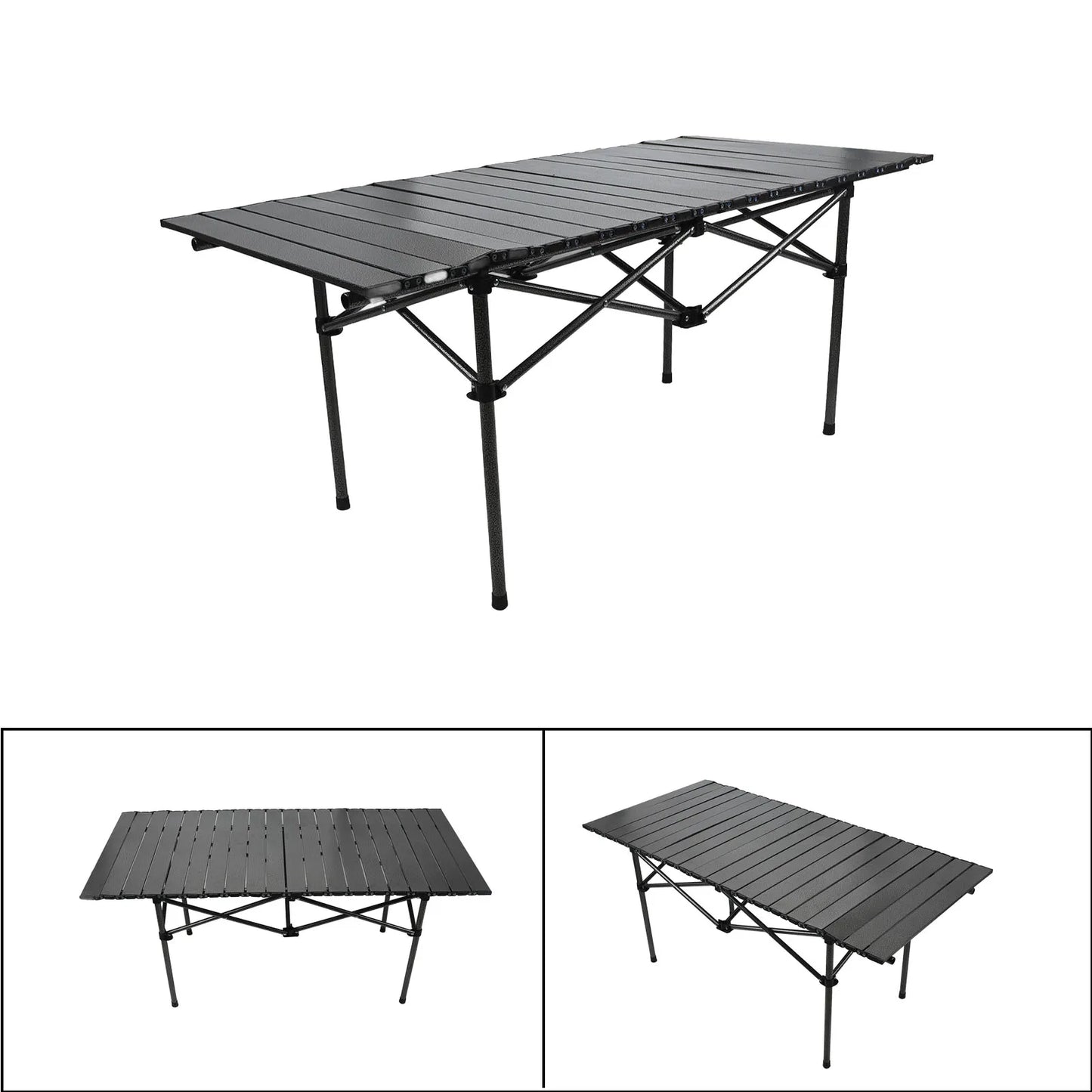 Folding Camping Table Multi Functional Black Portable Roll Up Outdoor Table 47.24in Carbon Steel Sturdy for Backyard BBQ Party
