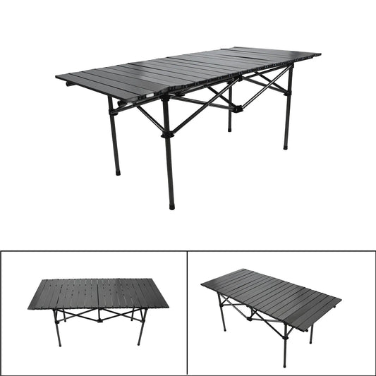 Folding Camping Table Multi Functional Black Portable Roll Up Outdoor Table 47.24in Carbon Steel Sturdy for Backyard BBQ Party