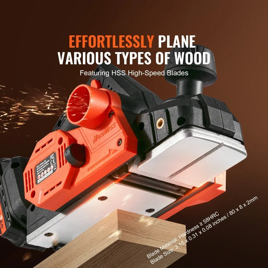 Cordless Electric Hand Planer 31 4 Width 16000 RPM Handheld Wood Planer with Battery 5 64 Adjustable Depth HSS Blades Dual Sid