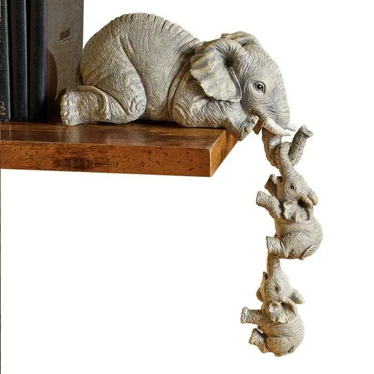 3pcs/set Cute Elephant Figurines Mother Elephant Holding Baby Elephant Hanging Off The Edge of Shelf or Table Resin Crafts