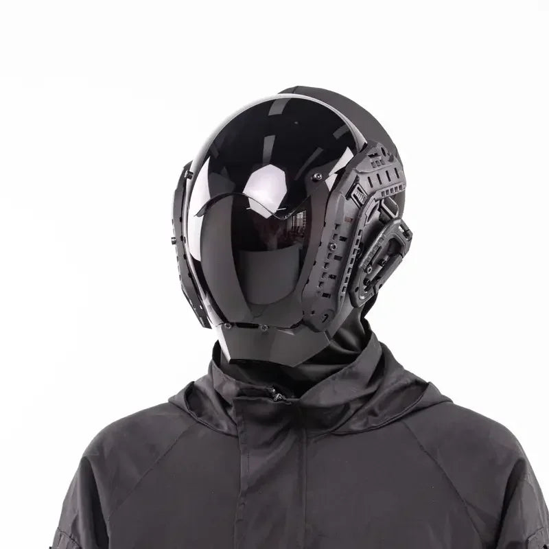 Handmade mechanical style Cyber futuristic technology mask, black unlit punk mask, Halloween party, party, dance, bar