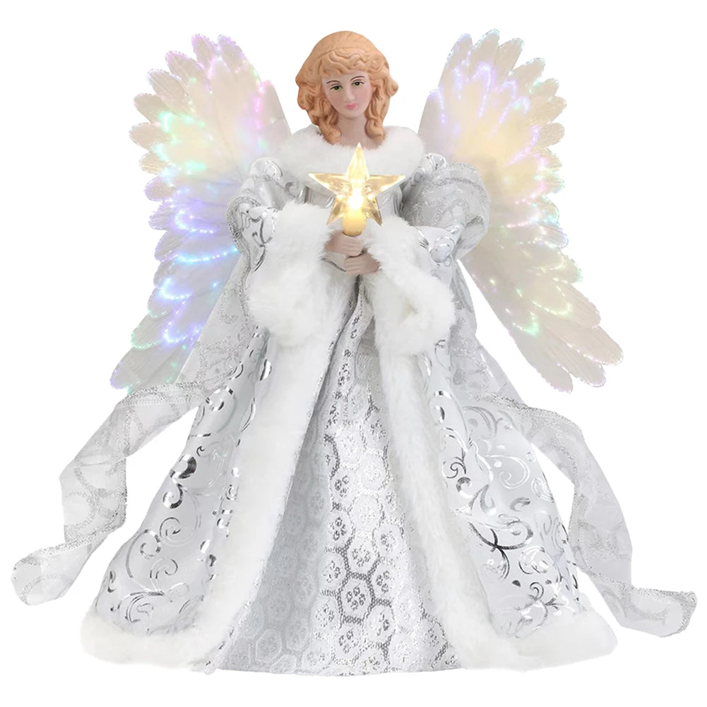 Angel Tree Topper Pendant Christmas Angel Decoration with Lights Lighted Tree Topper Ornament for Indoor Office Tree Decoration