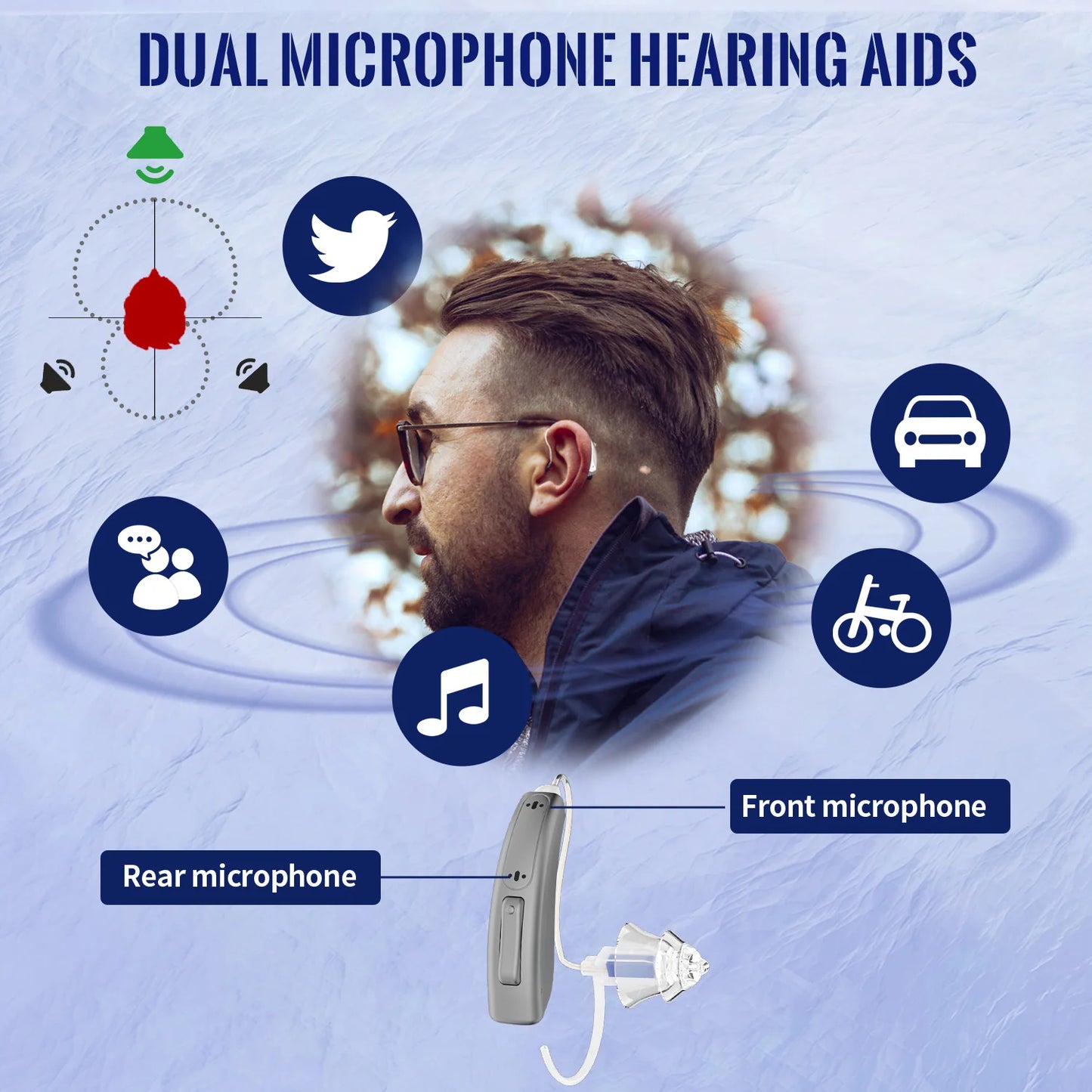Bluetooth Hearing Aids for Seniors Rechargeable with Noice Cancelling Phone Control RIC Dual Microphone APP Hearing Test Music