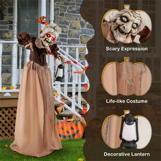 Talking Old Lady Halloween Decoration - Spooky Animated Prop for Haunted House Decor