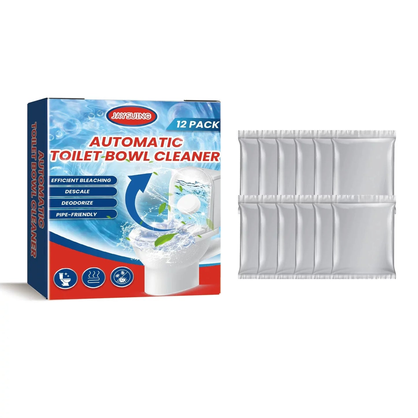 Bleach Toilet Cleaner Tablets, Stain Removal, Mint, Ceramic-Safe, No-Residue, 12pcs