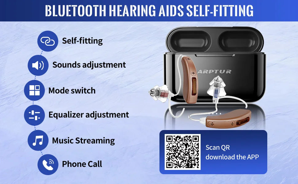 Bluetooth Hearing Aids for Seniors Rechargeable with Noice Cancelling Phone Control RIC Dual Microphone APP Hearing Test Music