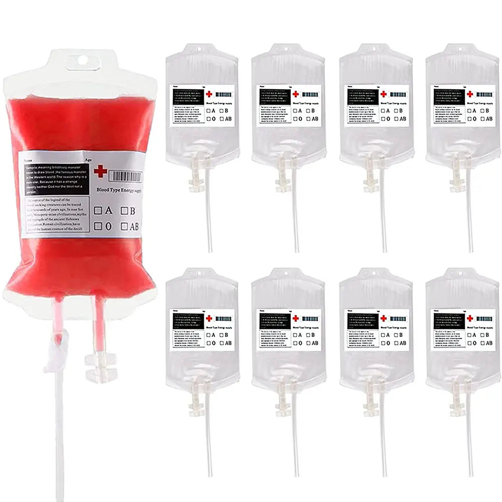 10PCS Blood IV Bags 350ML Halloween Blood Energy Drink Bag Vampire Zombie Drinks Bags for Vampire Cosplay Party Favors