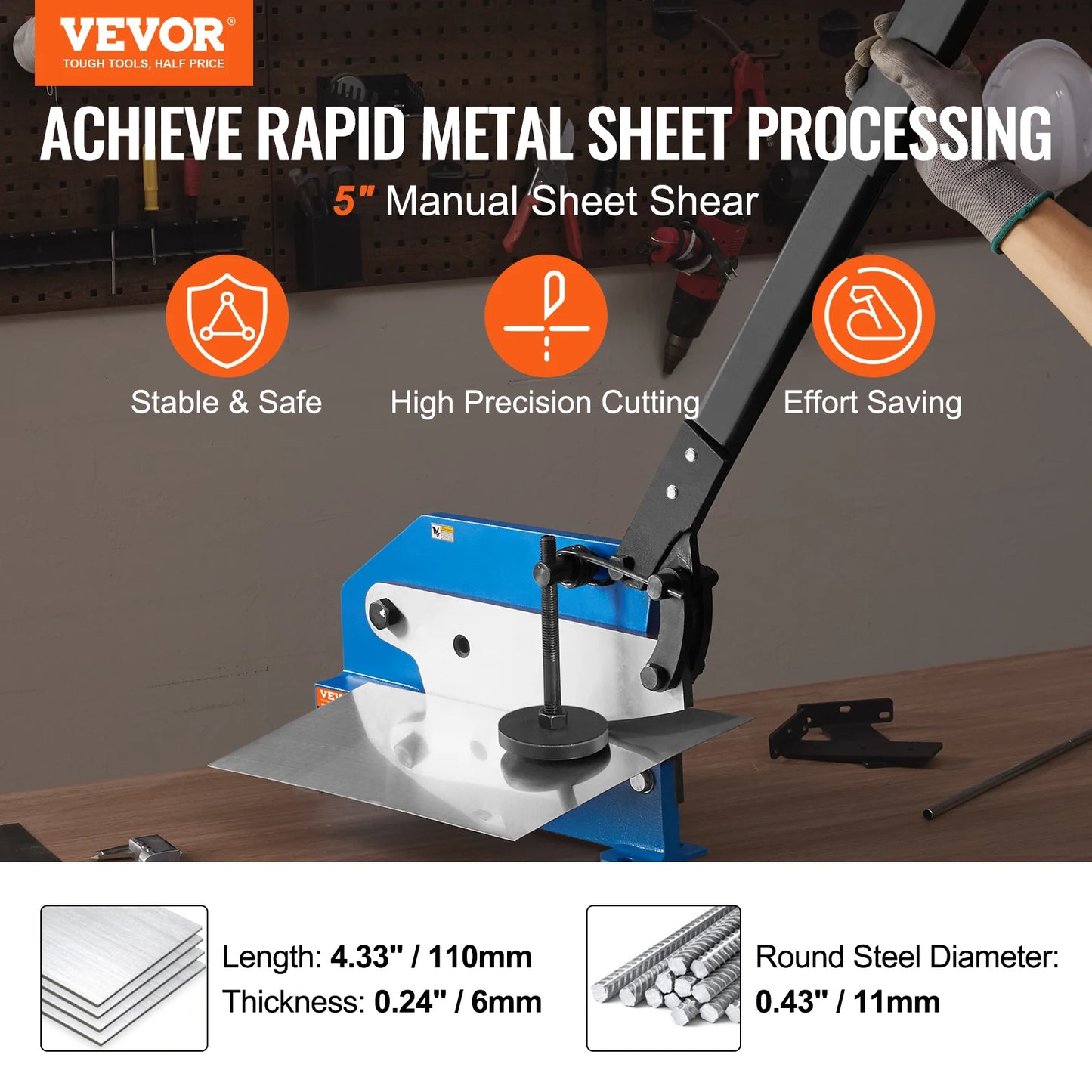 Manual Hand Plate Shear 5"/8"/12"/32" for Metal Sheet Processing Benchtop Cutter Q235 Material for Thick Steel Crafting