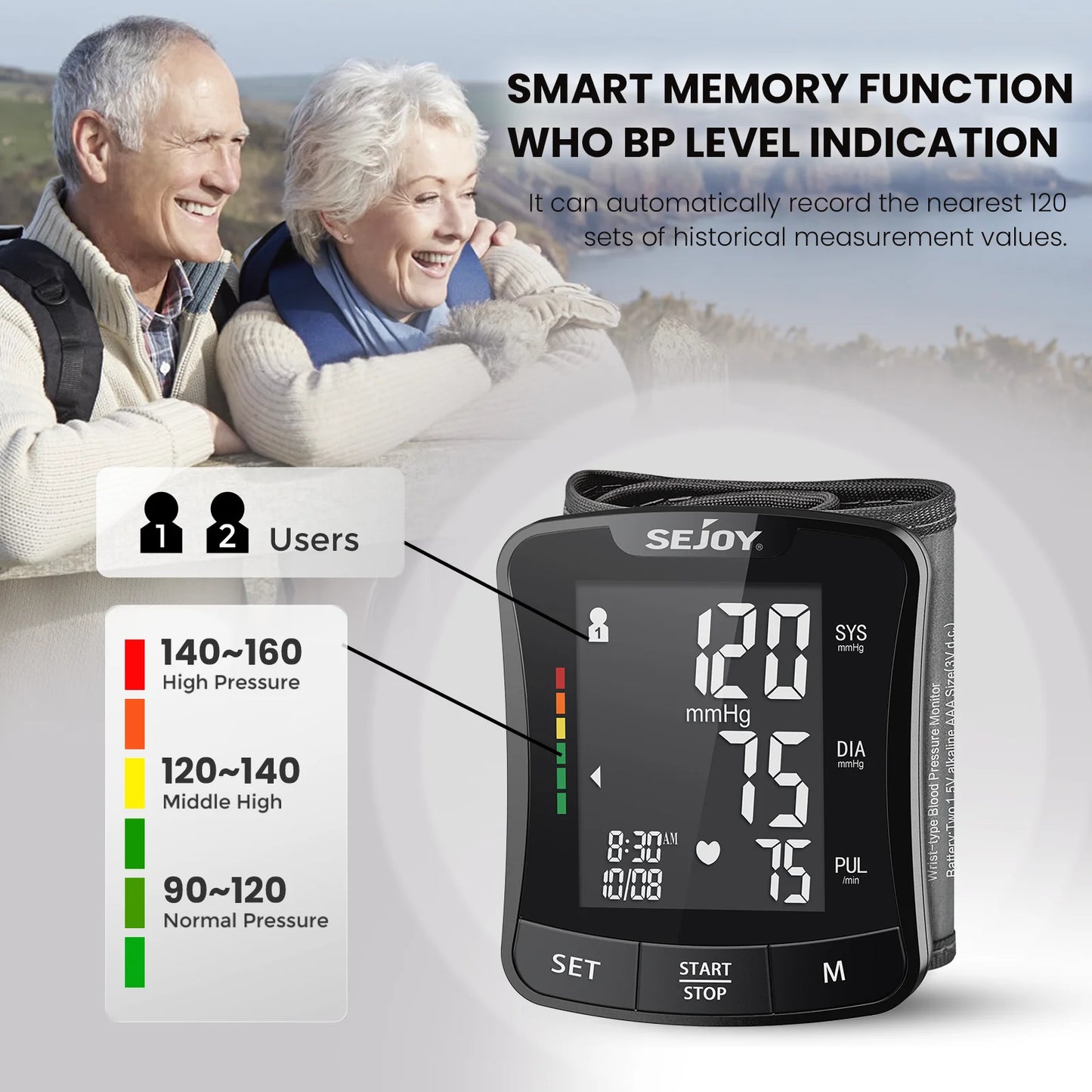 Electronic Blood Pressure Monitor Wrist Cuff Tonometer Digital Sphygmomanometer Electronic BP Monitors Blood Meter
