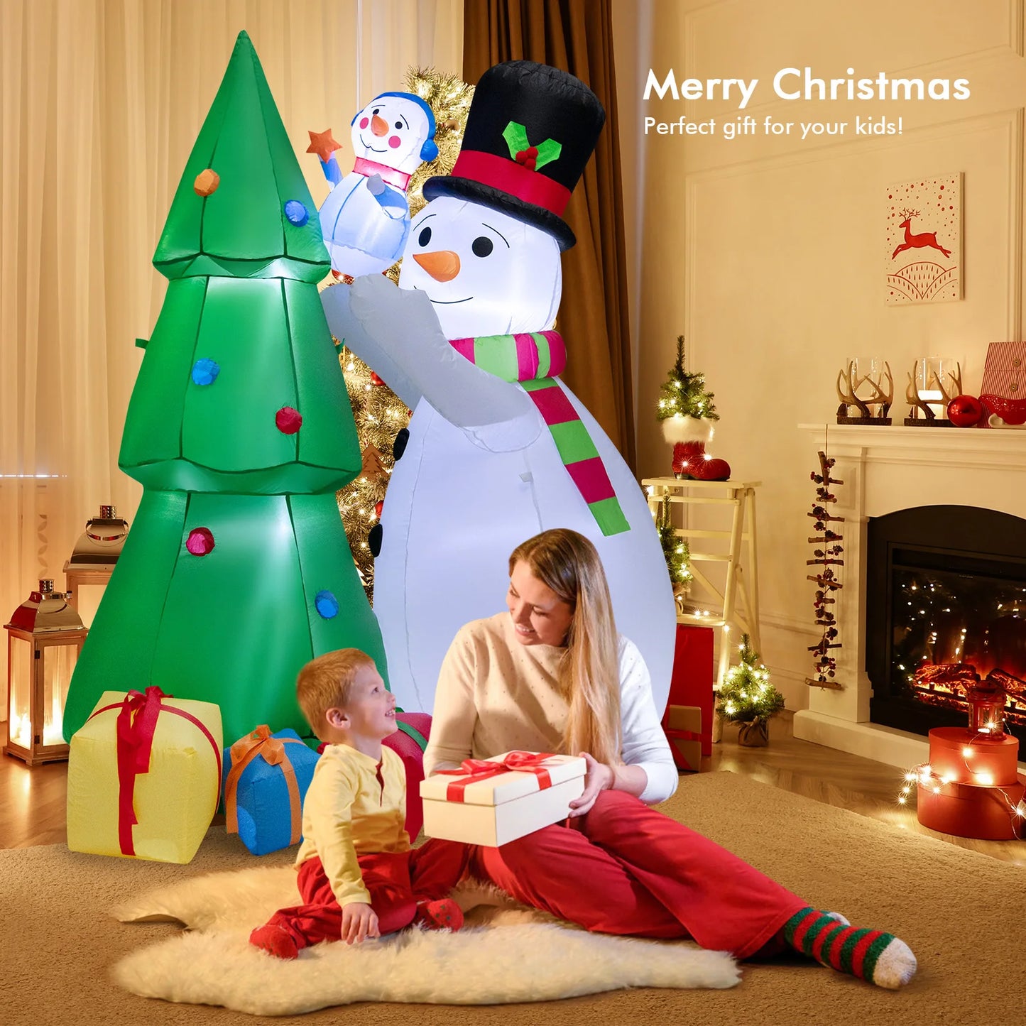 6 FT Inflatable Christmas Tree with Snowmen & Gift Boxes Blow up Xmas Decoration