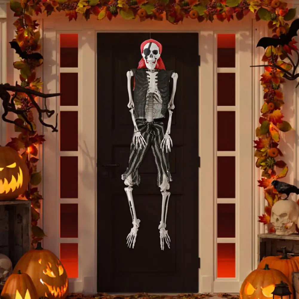 Life Size Imitation Skeleton Full Body Realistic Human Bones with Joints Pirate Styling Halloween Pose Skeleton Prop Decoration