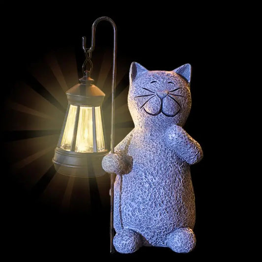 Outdoor Solar Lights Resin Cat Waterproof Lantern Weather-Resistant Garden Lights for Holiday Gift Elegant Ornament for Garden