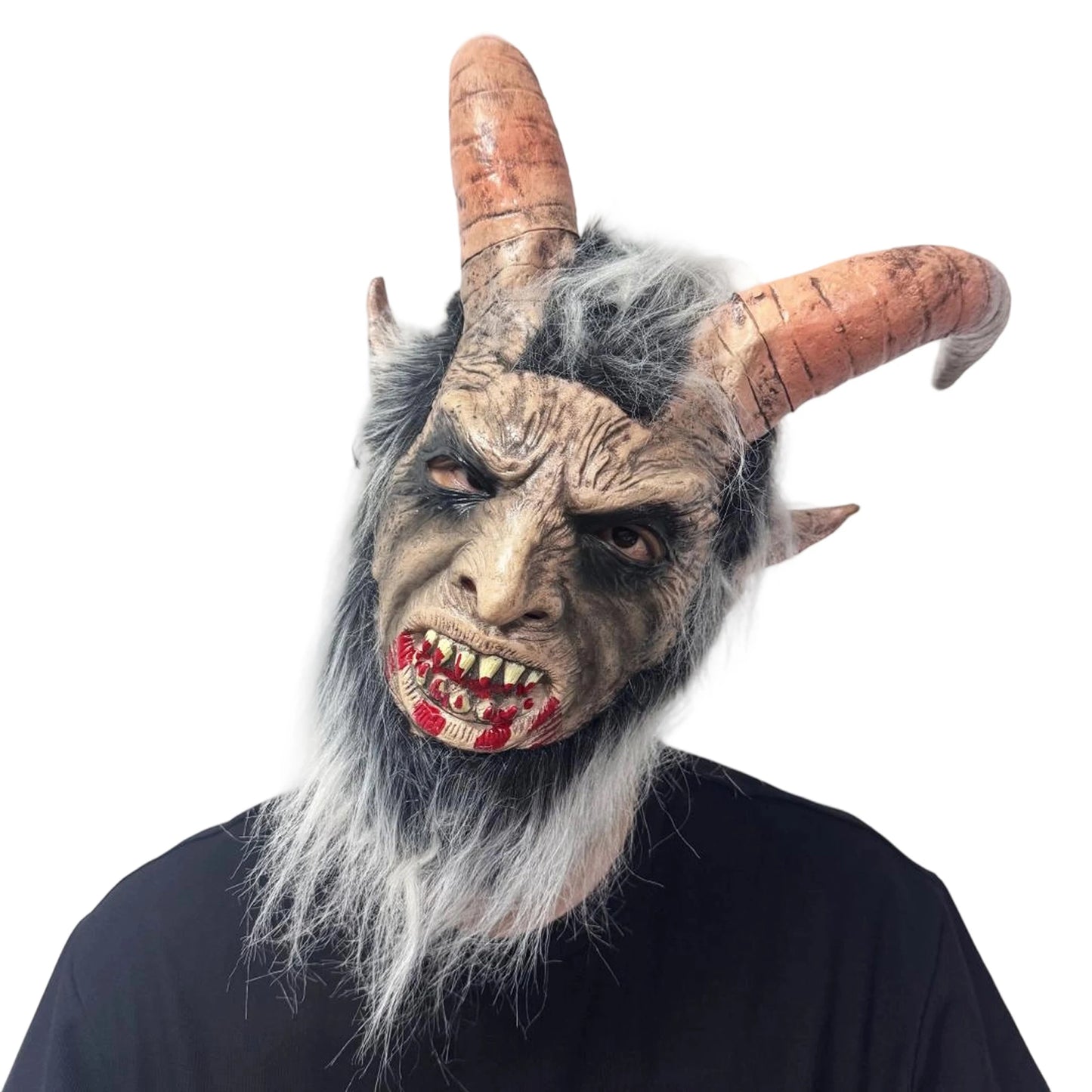 Demon Latex Mask with Horns and Bloodied Mouth for Halloween Party Costume Headgear and Cosplay Accessories