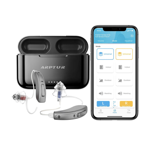 Bluetooth Hearing Aids for Seniors Rechargeable with Noice Cancelling Phone Control RIC Dual Microphone APP Hearing Test Music