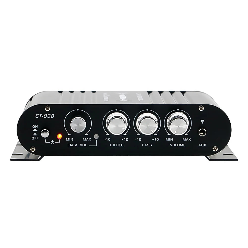 ST-838 HiFi 2.1 Channel Stereo Bass Sound Amp Bass and Treble Adjustment 80W*2 Audio Amplifier Black Car Home Amp