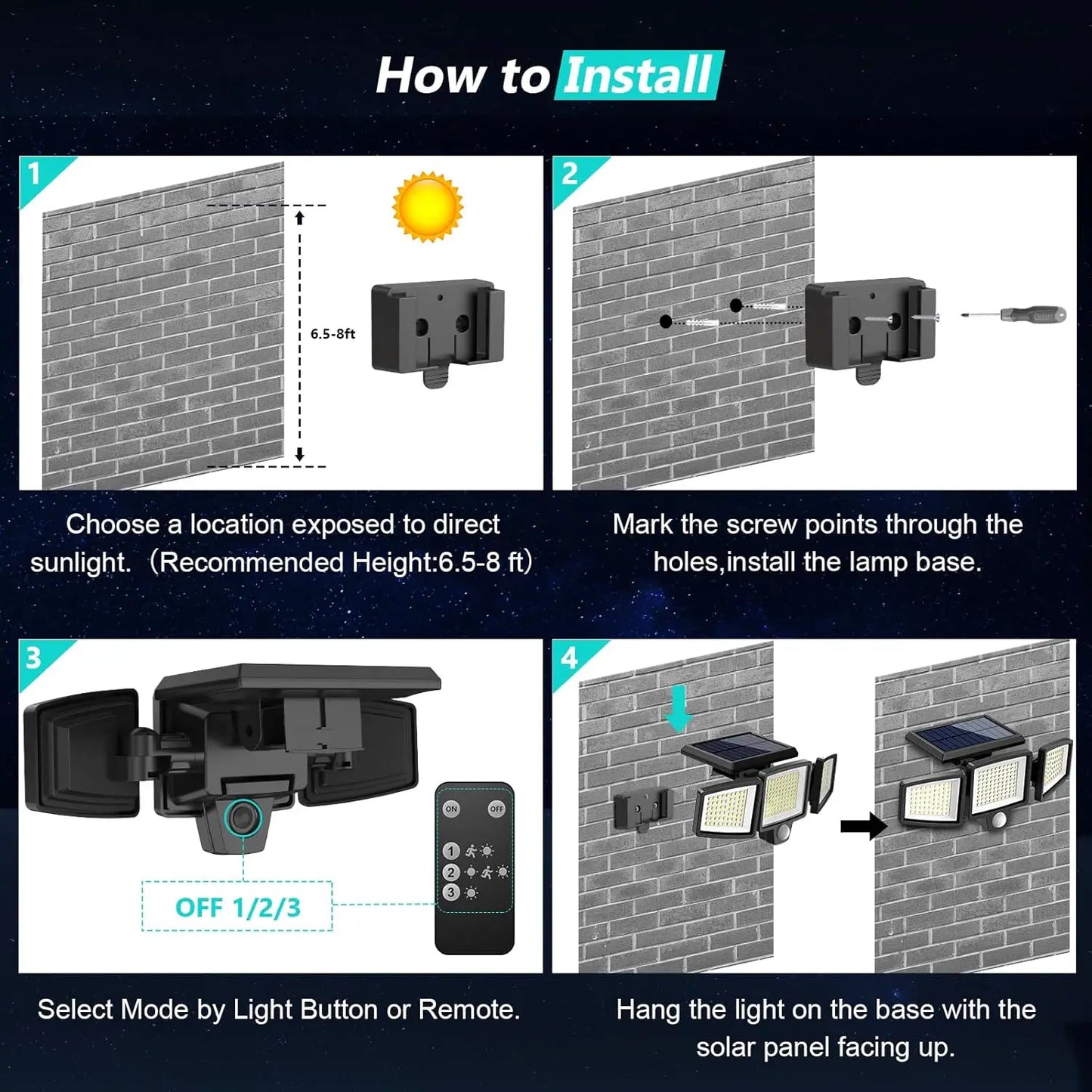 (1/2/3Pack)3 Heads Solar Outdoor Light, 210LED 2500LM Motion Sensor Security Light with Wireless Remote Control, IP65 Waterproof