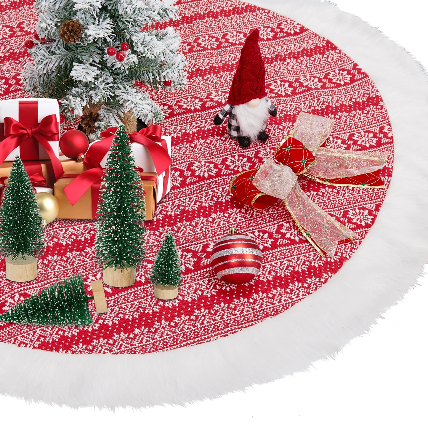 48 Inch Christmas Tree Skirt For Holiday New Year Large Tree Red White Plaid Christmas Tree Skirt Red, Xmas Tree Skirt