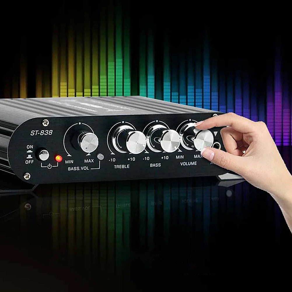 ST-838 HiFi 2.1 Channel Stereo Bass Sound Amp Bass and Treble Adjustment 80W*2 Audio Amplifier Black Car Home Amp