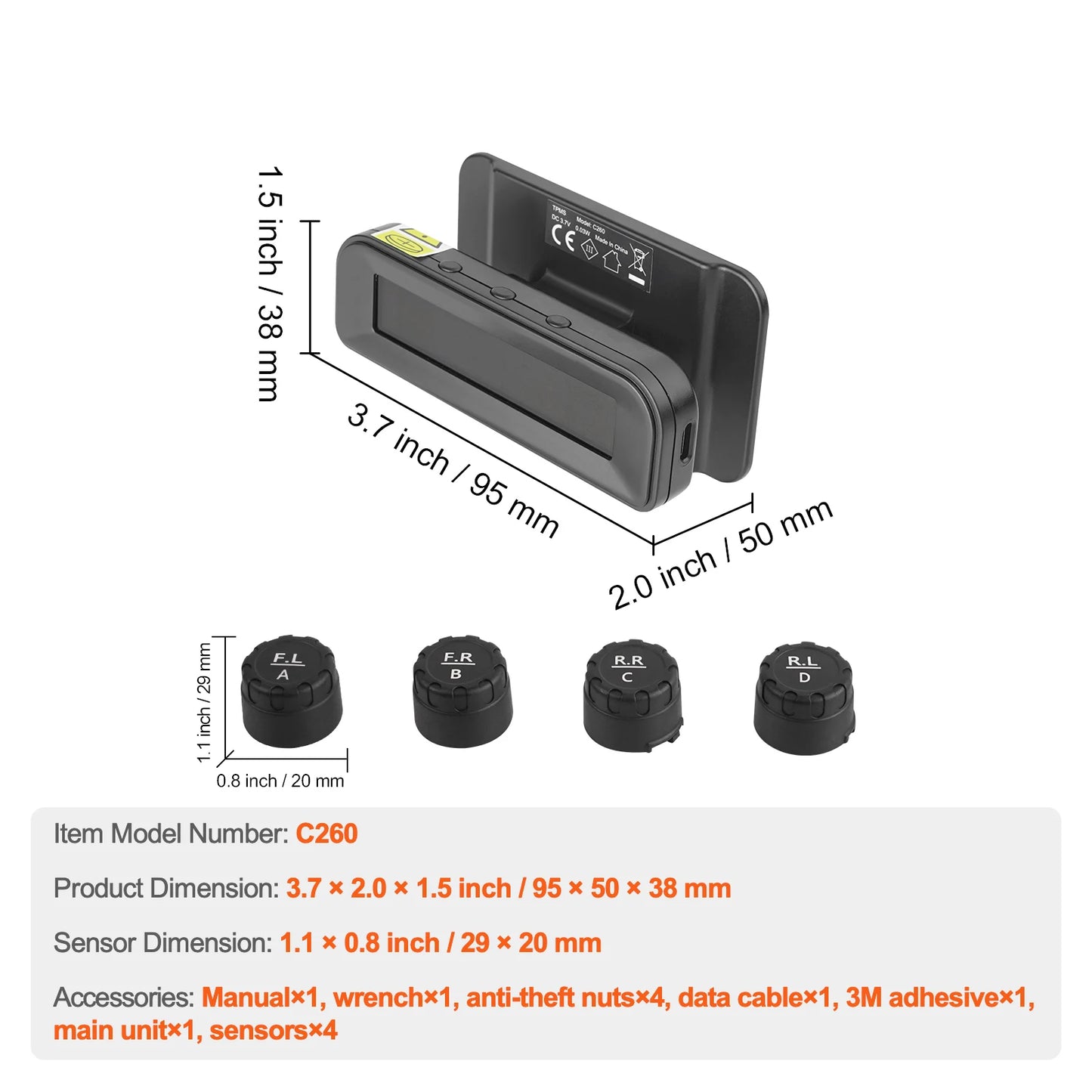 SucceBuy RV Tire Pressure Monitoring System, Universal Wireless Car Alarm System, Waterproof TPMS Sensors Set with 5 Alarm Modes