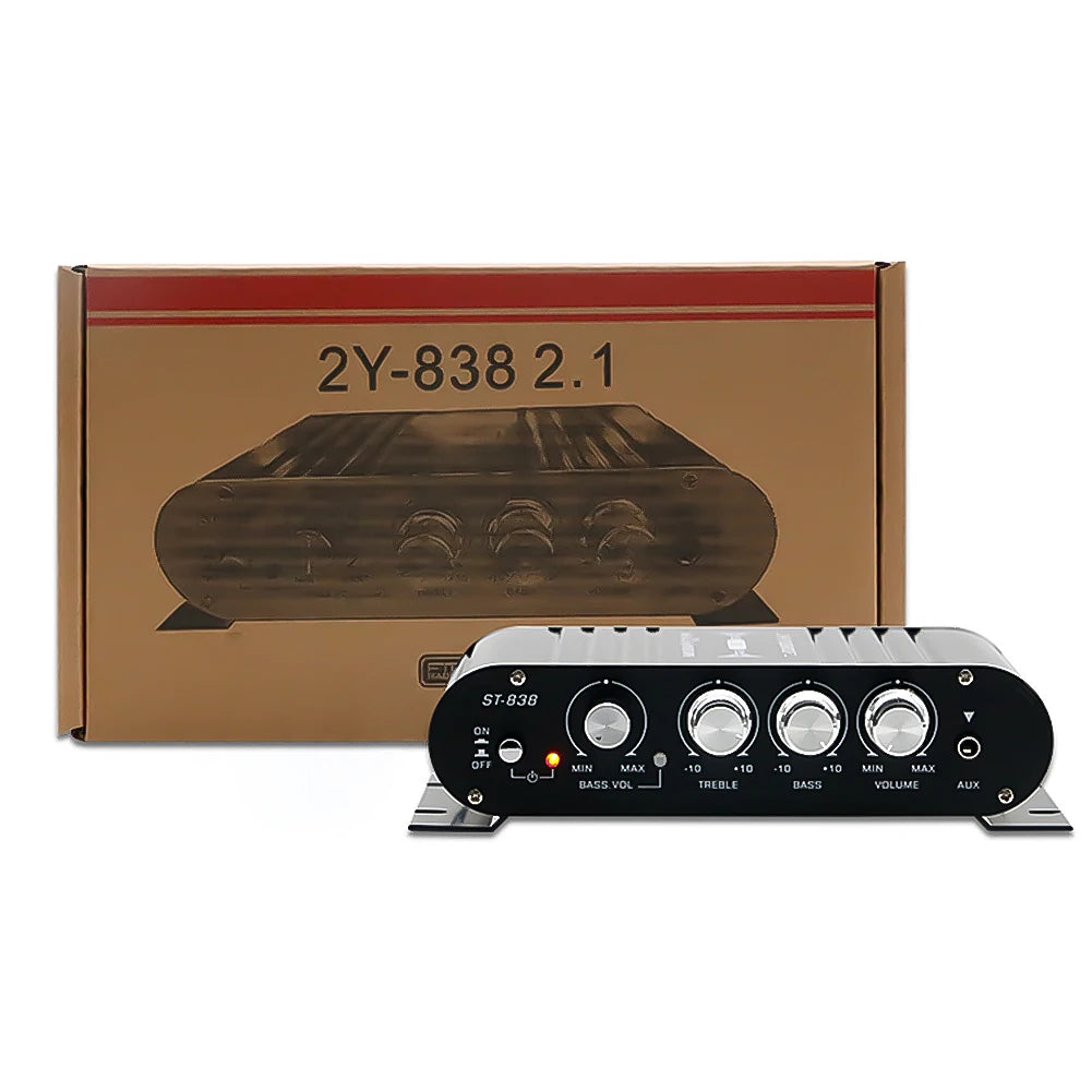 ST-838 HiFi 2.1 Channel Stereo Bass Sound Amp Bass and Treble Adjustment 80W*2 Audio Amplifier Black Car Home Amp