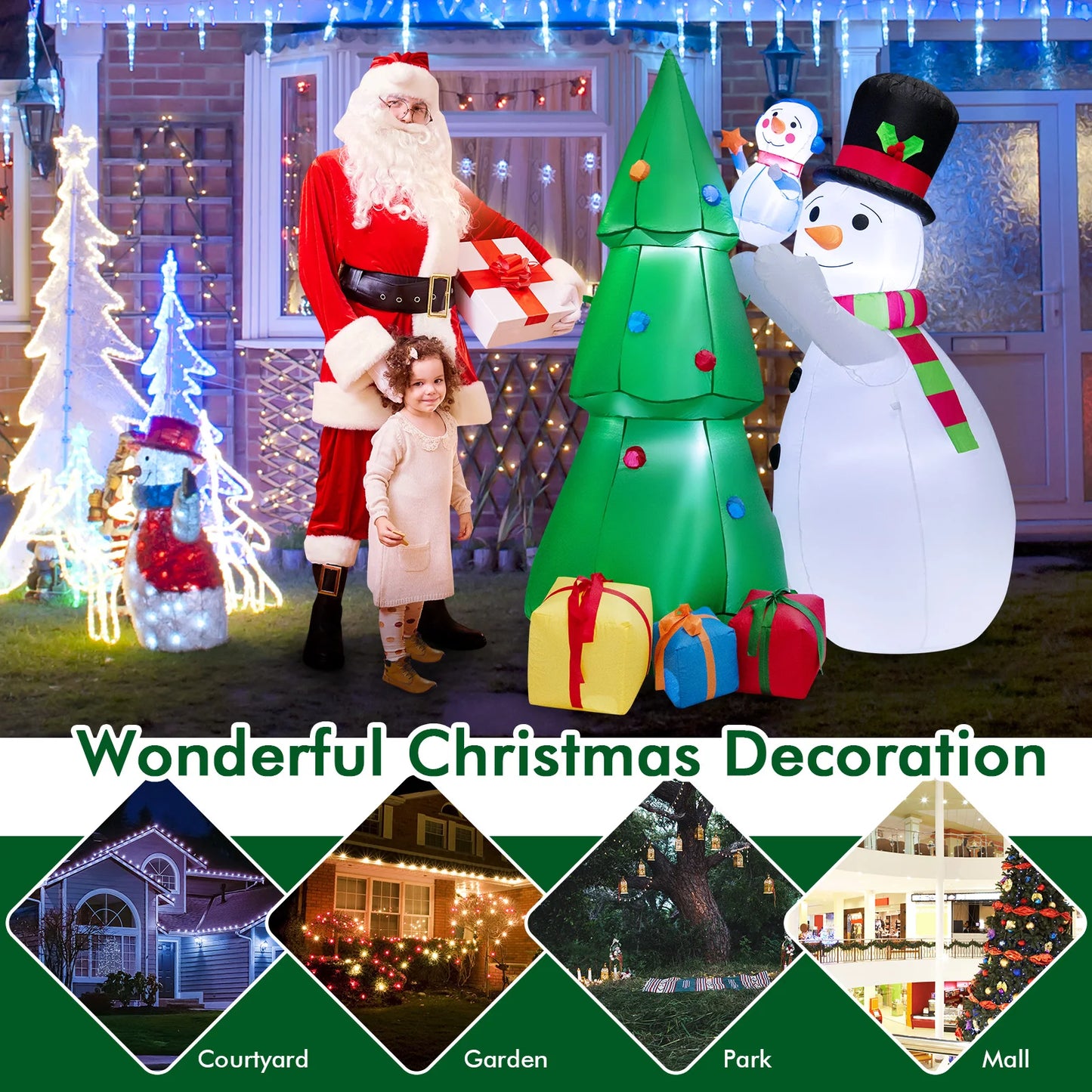 6 FT Inflatable Christmas Tree with Snowmen & Gift Boxes Blow up Xmas Decoration