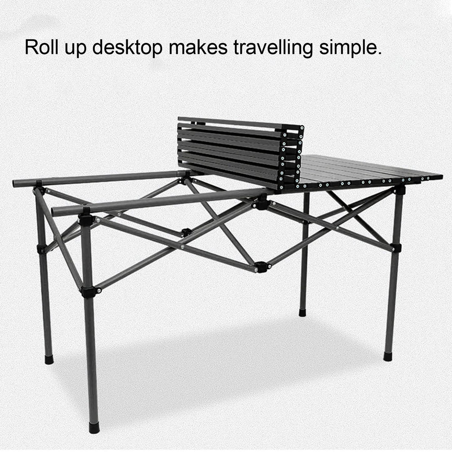 Folding Camping Table Multi Functional Black Portable Roll Up Outdoor Table 47.24in Carbon Steel Sturdy for Backyard BBQ Party
