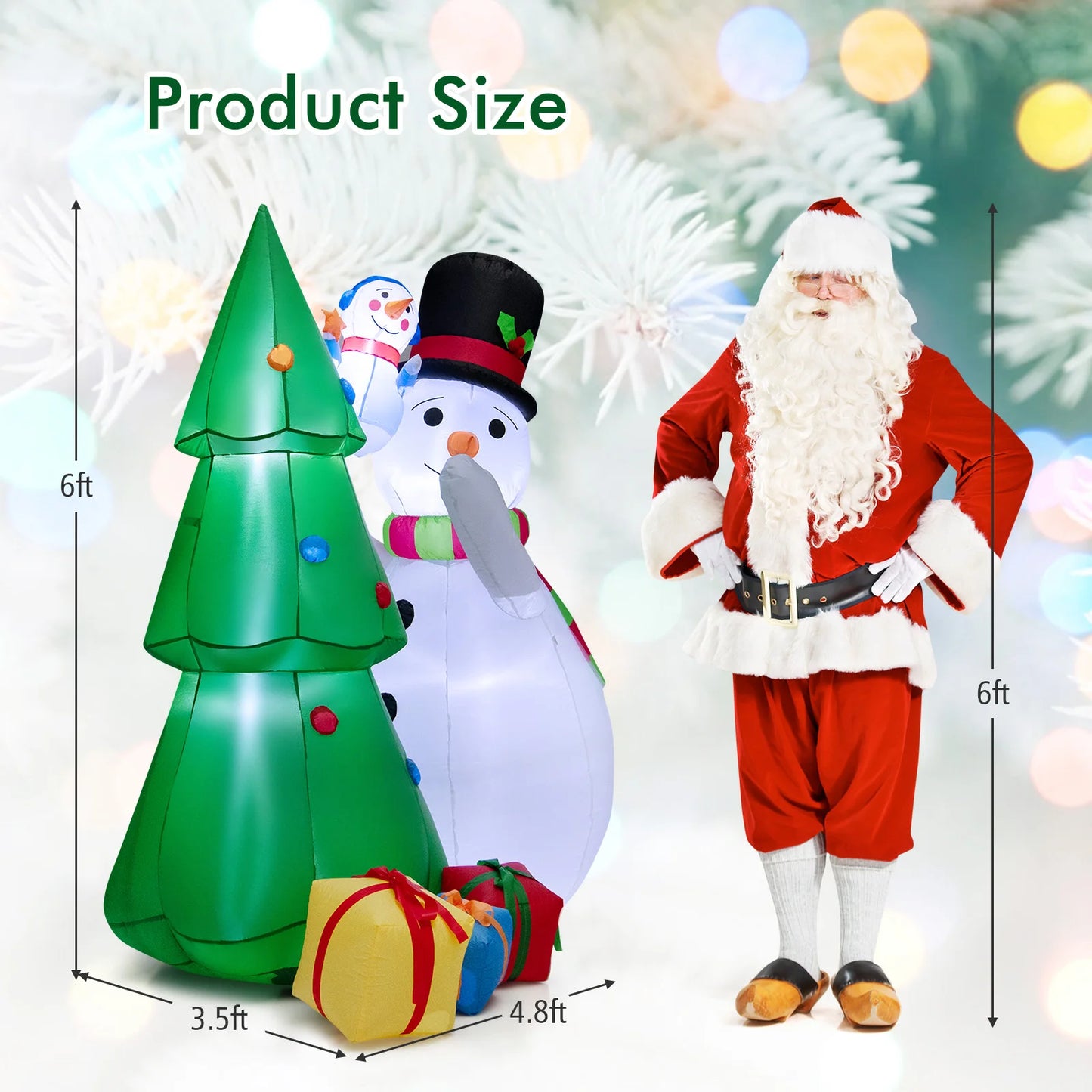 6 FT Inflatable Christmas Tree with Snowmen & Gift Boxes Blow up Xmas Decoration
