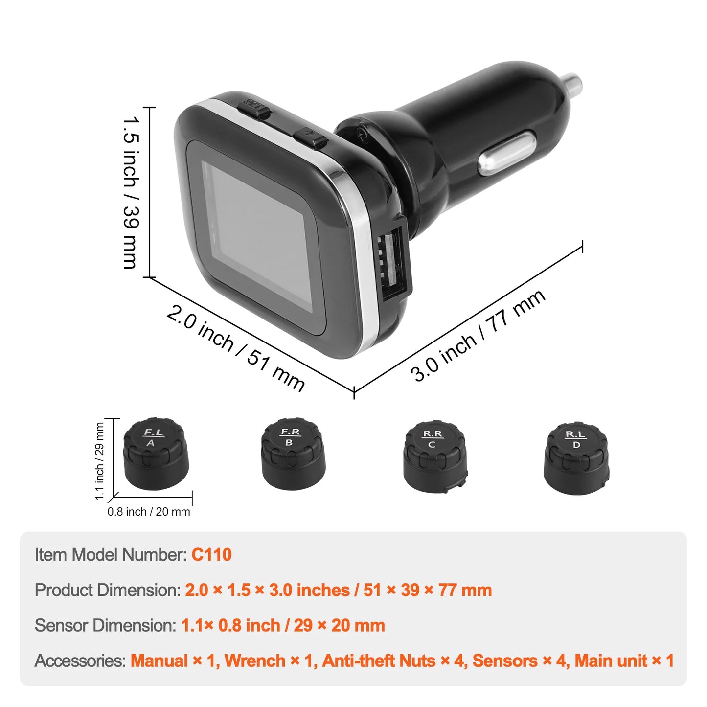 SucceBuy RV Tire Pressure Monitoring System, Universal Wireless Car Alarm System, Waterproof TPMS Sensors Set with 5 Alarm Modes