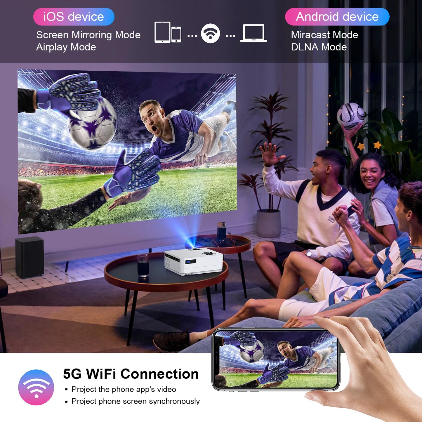 Native 1080P 5G WiFi Bluetooth Projector/15000LM Full HD Movie Projector/300" Display for Outdoor Movies Support 4k Home Theater