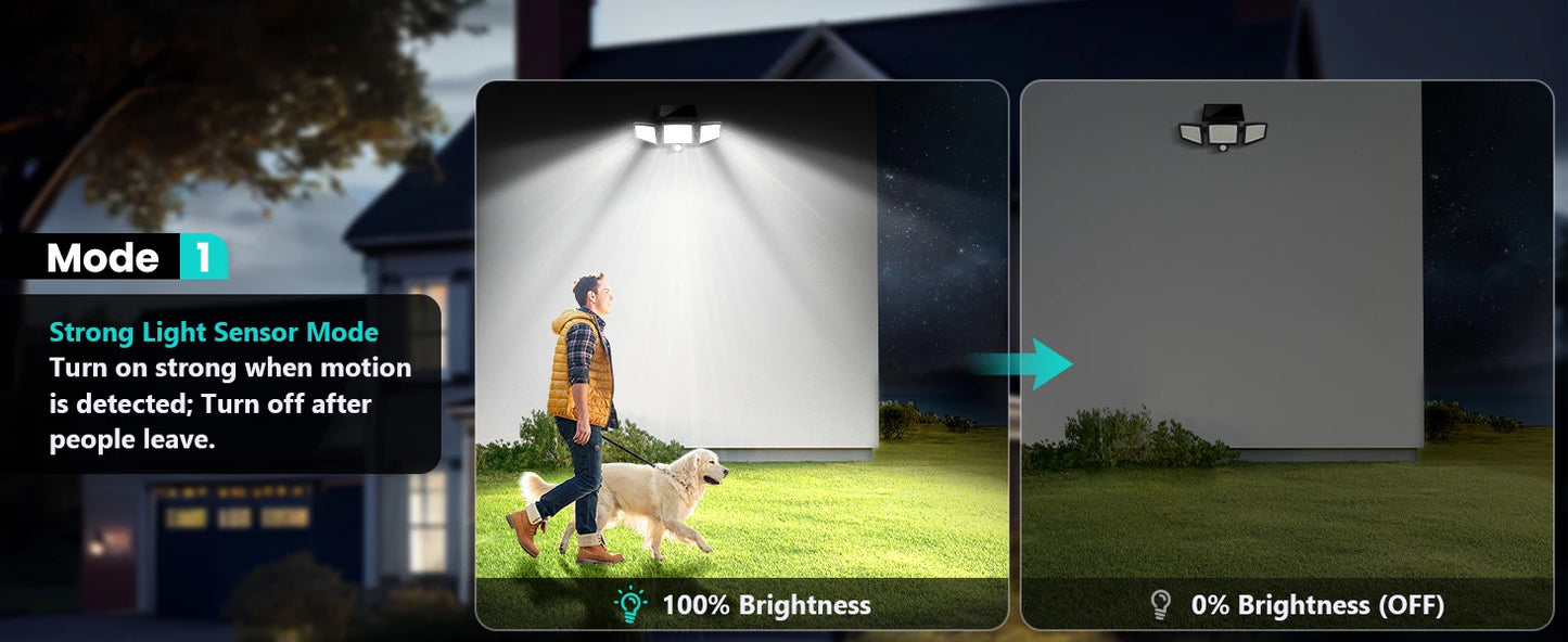 (1/2/3Pack)3 Heads Solar Outdoor Light, 210LED 2500LM Motion Sensor Security Light with Wireless Remote Control, IP65 Waterproof
