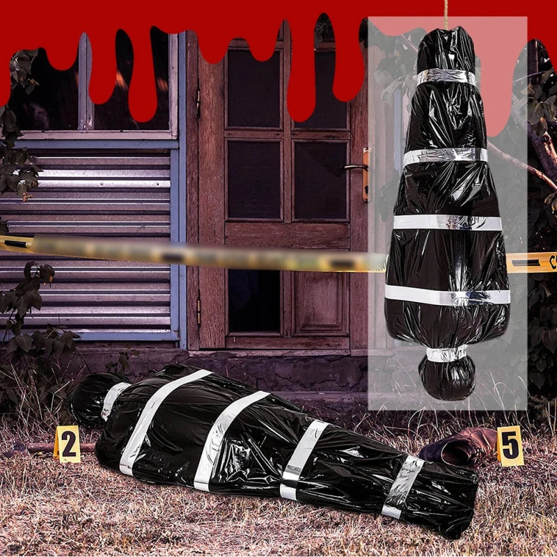 Inflatable Props Fake Corpse Dead Body In A Bag Realistic Scary Hanging Halloween Decorations Creepy Haunted House Decor Black