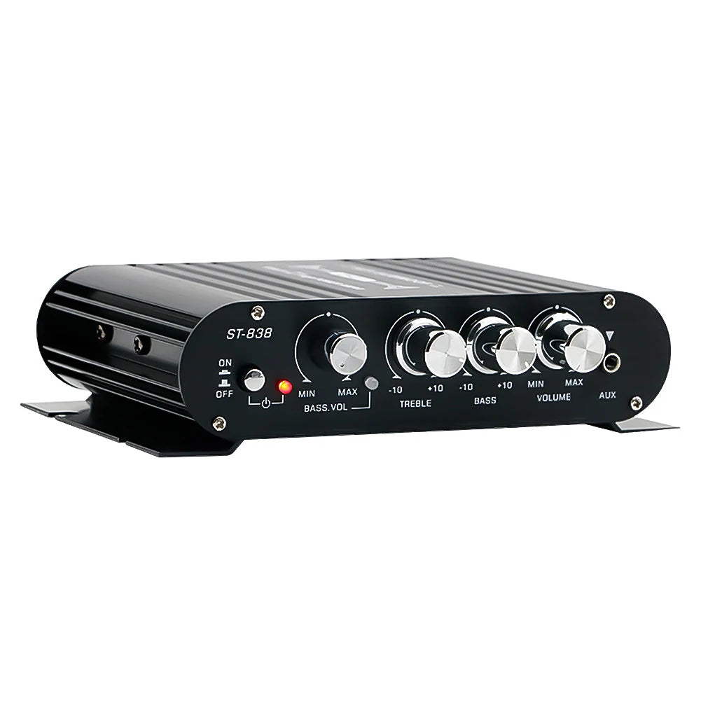 ST-838 HiFi 2.1 Channel Stereo Bass Sound Amp Bass and Treble Adjustment 80W*2 Audio Amplifier Black Car Home Amp
