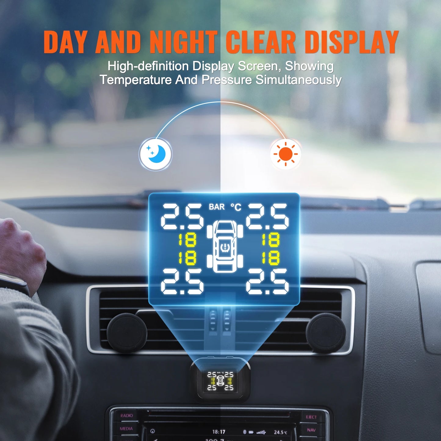 SucceBuy RV Tire Pressure Monitoring System, Universal Wireless Car Alarm System, Waterproof TPMS Sensors Set with 5 Alarm Modes