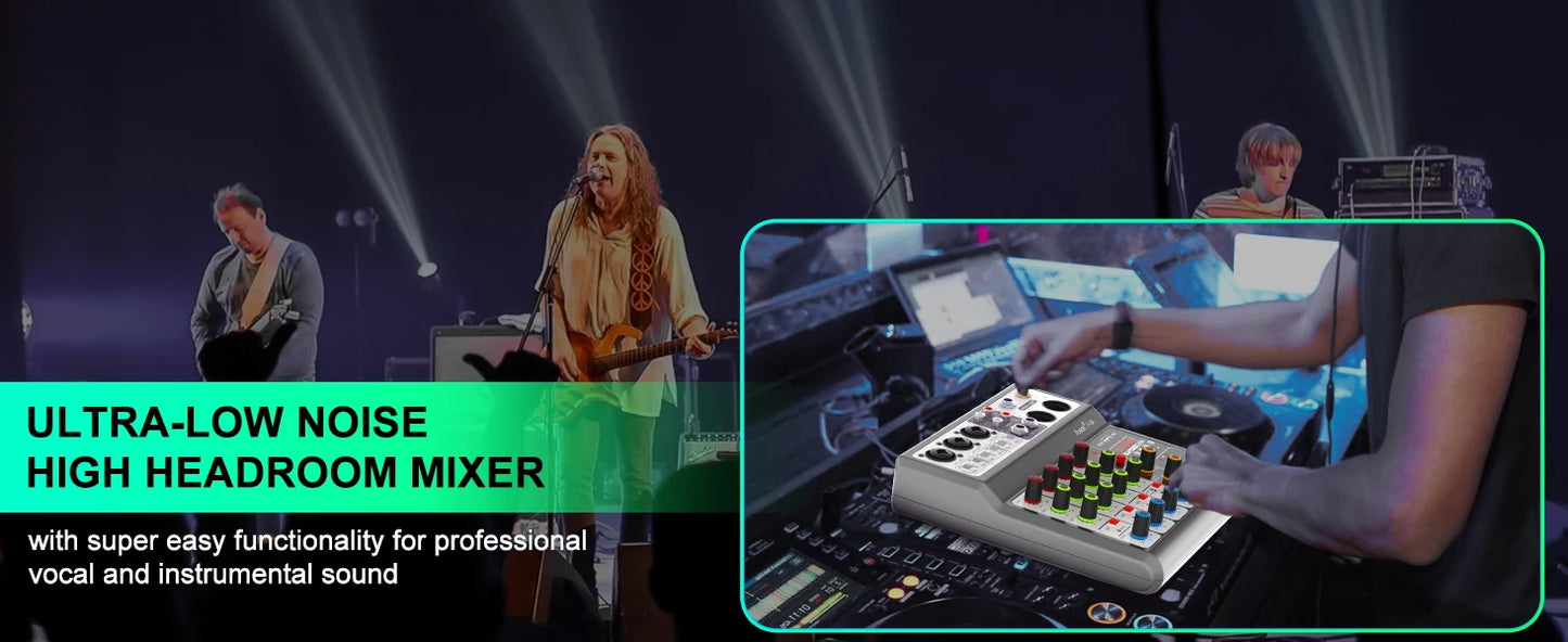 Professional Audio Mixer,Sound Board Mixing Console with 5Channel Digital USB Bluetooth Echo Delay Effect,Input 48V Stereo