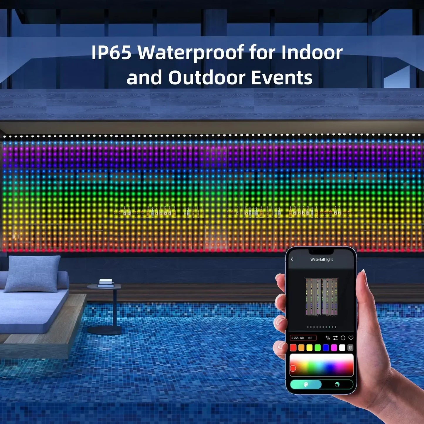 Smart Curtain Lights String App Controlled LED Window Hanging Curtain Lights 300/200 LED RGB Color Music Pattern  Change Display