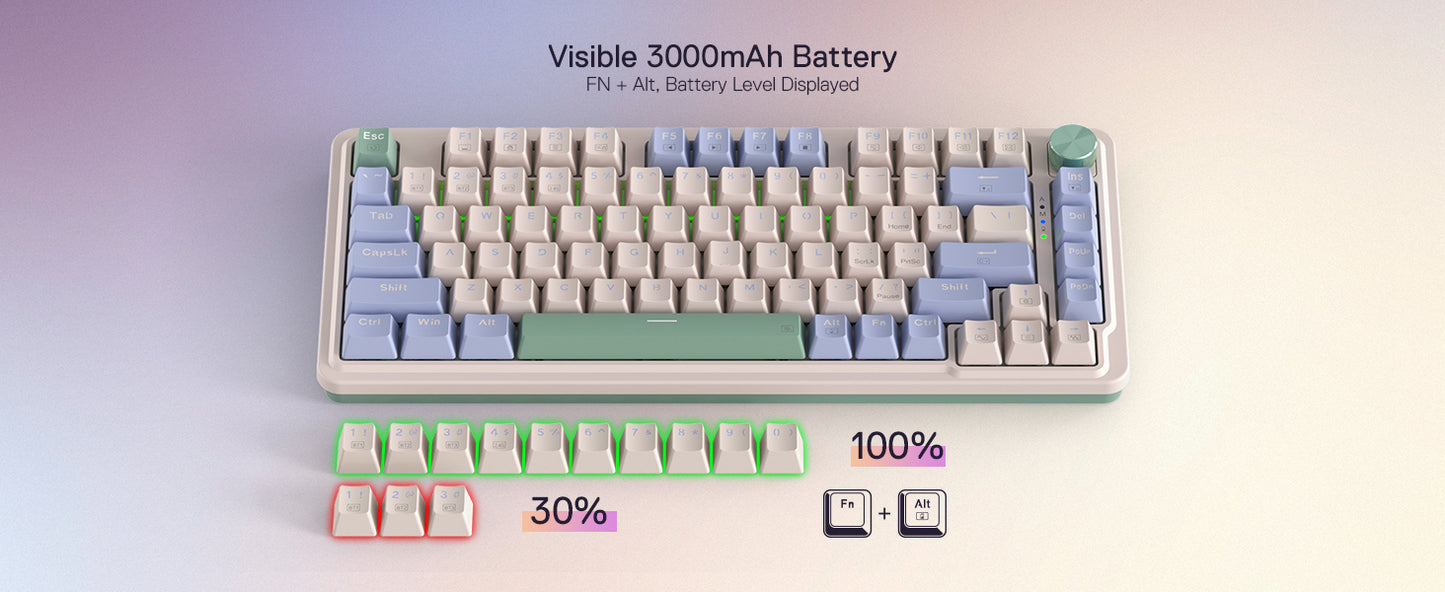 Redragon K673 PRO 75% Wireless Gasket RGB 3-Modes 81 Keys Compact Mechanical Hot-SwapGaming Keyboard