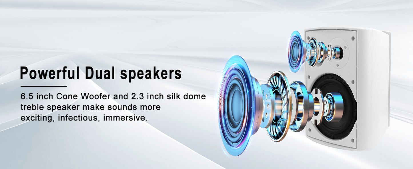 Herdio 800W 6.5 Inch Outdoor Speakers Bluetooth Waterproof Wired Tweeter Wall Mounted Subwoofer for Patio Home Theater,2 Pairs
